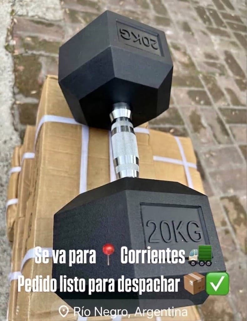 Mancuerna hexagonal de 20 kg lista para despachar a Corrientes.