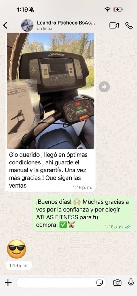 WhatsApp de Leandro Pacheco desde Buenos Aires: la cinta llegó en óptimas condiciones.