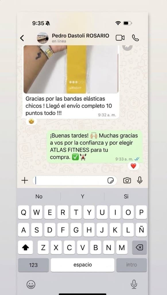 WhatsApp de Pedro Dastoli desde Rosario: las bandas elásticas llegaron completas.
